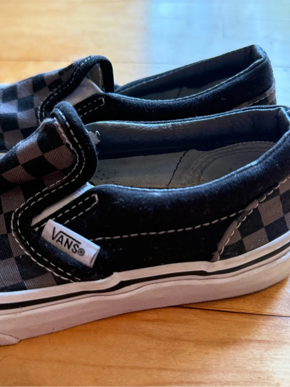 Vans Kids Checkerboard Slip-On Sneakers - Black and Gray